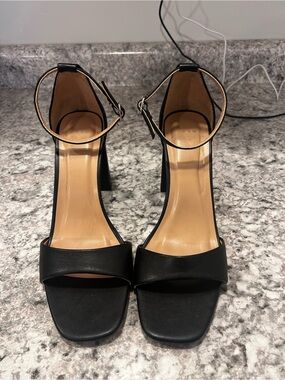 Black Ankle-Strap Block Heel Sandals